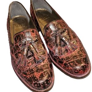 Stuart Weitzman Womens Size 4 Tassel Loafers Red Black Croc Embossed Leather